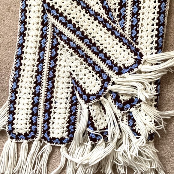 Handmade Crochet Blanket Throw Lap Afghan Bedding Fringe - Picture 2 of 4